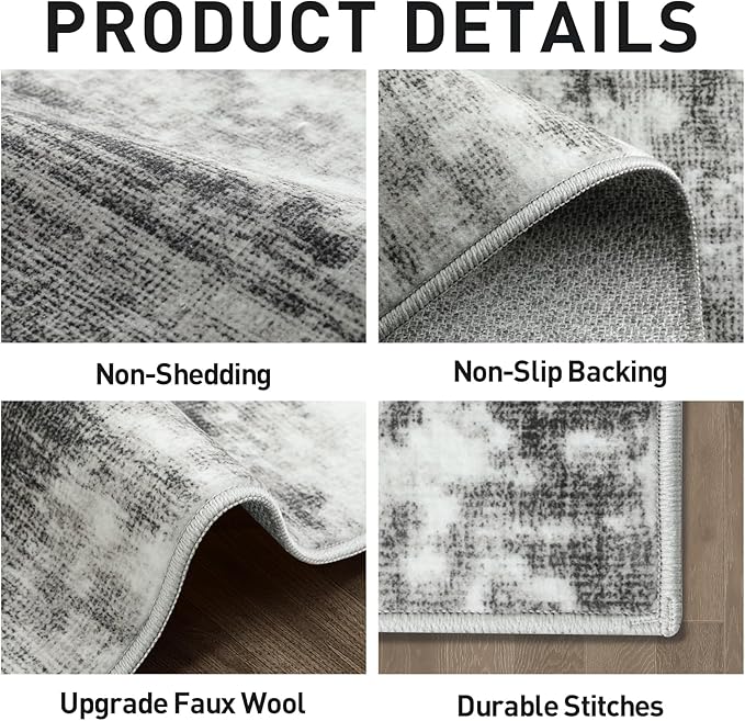 8x10 Area Rugs Washable Rug: Large Modern Abstract Living Room Rug Soft Anti-Skid Thin Carpet Indoor Floor Non-Shedding Carpets for Bedroom Dining Room Farmhouse Nursery Home Office Black Grey
