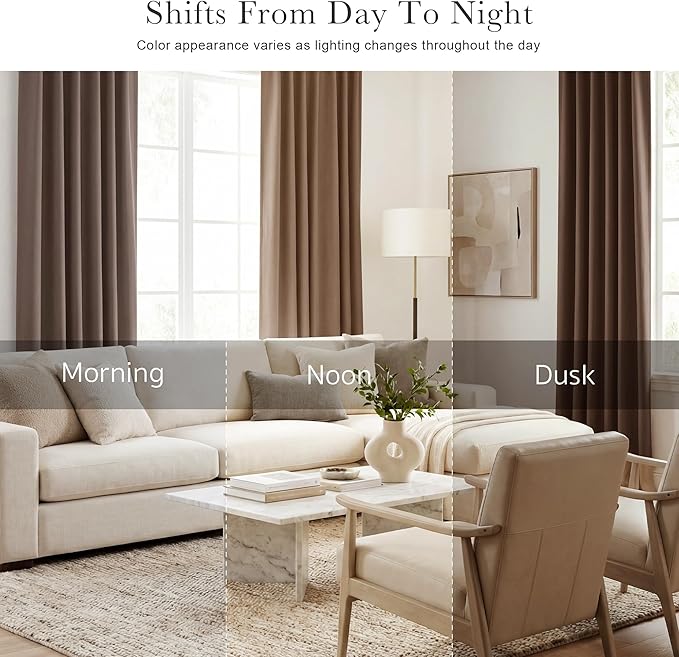 PONY DANCE Blackout Curtains Drapes - Home Decoration Light Blocking Thermal Insulated Window Back Tab/Rod Pocket Curtain Panels Privacy Protect for Bedroom, W 42 in by L 54 in, Mocha, Set of 2
