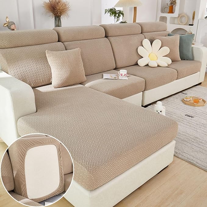 Sofa Covers Couch Covers for Sofa Pet Friendly Couch Cushion Covers Universal Sofa Covers Washable Stretch Slipcovers for Sectional Sofa (Texture Light Coffee,Back Cover M)