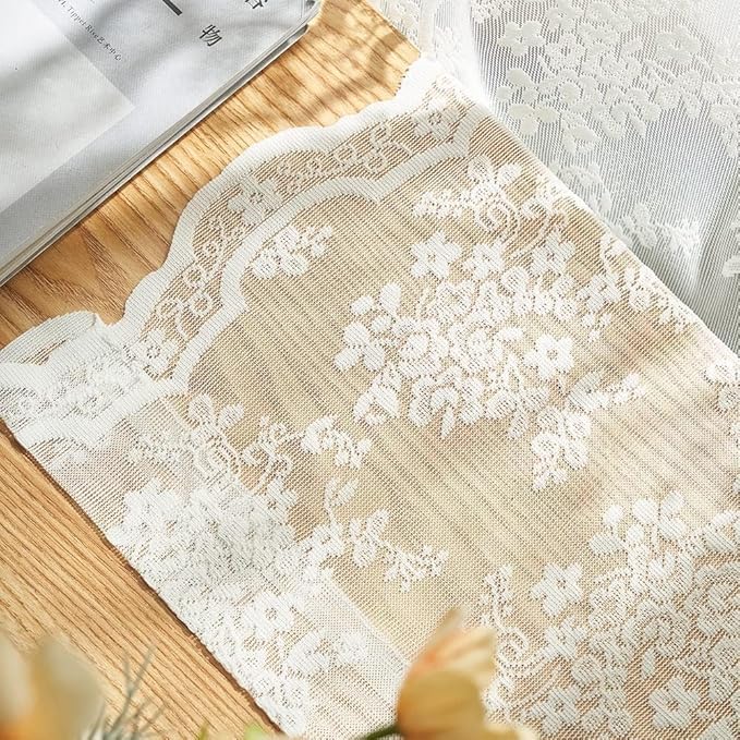 YJ YANJUN Vintage Lace Curtains Cottage Floral Cream Sheer 94 inch Curtains 2 Panels Set for Living Room Bedroom Light Filtering Floor to Ceiling Drapes Country Farmhouse Decor 52" W x 94" Ivory