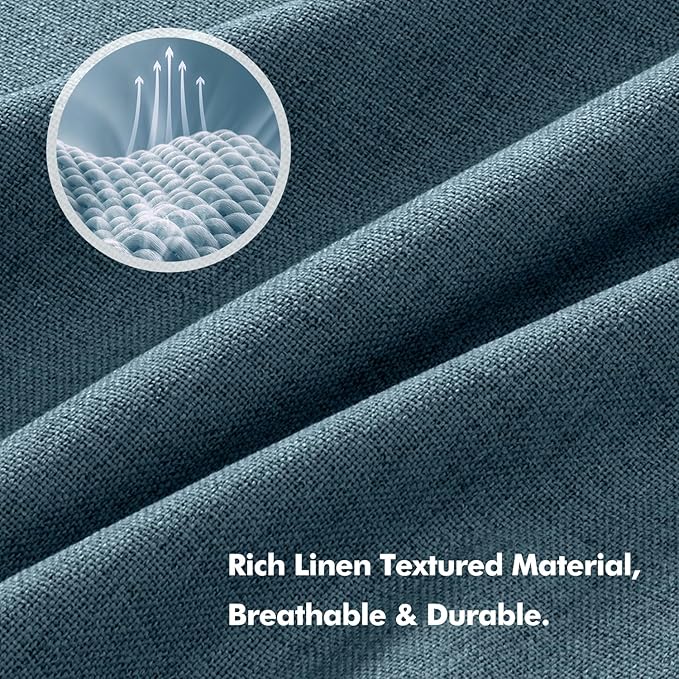MIULEE 100% Blackout Linen Curtains for Bedroom, Stone Blue Solid Luxury Decor Thermal Insulation Room Darkening Drapes for Living Room Nursery Back Tab Rod Pocket 42 x 96 Inches, 2 Panels