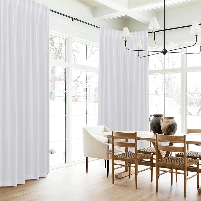 RYB HOME Extra Long Linen Sheer Curtains 108 inches Long, White Aesthetic Light Filtering Airy Half Privacy Floor Sweeping Draperies for Sunroom, W 52 x L 108 inches, 2 Pcs