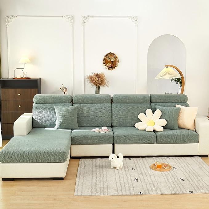 Sofa Covers Couch Covers for Sofa Pet Friendly Couch Cushion Covers Universal Sofa Covers Washable Stretch Slipcovers for Sectional Sofa (Texture Green,Headrest Cover)