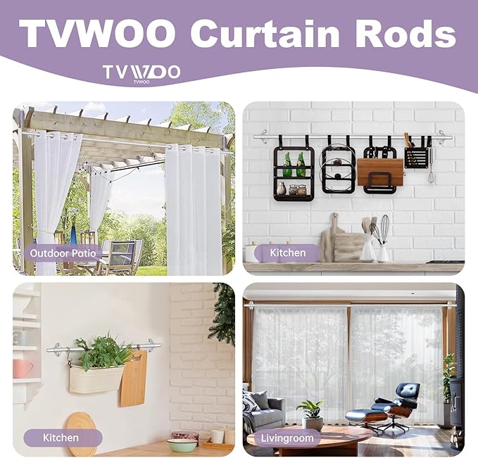 TVWOO Silver Wrap Around Curtain Rods 2Pack:Small Blackout Adjustable Window Curtain Rod for Bedroom Kitchen Apartment Renter Friendly,Room Darkening Curved Drapery Rods Easy Install,Nickel 48-90 Inch