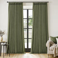 MIULEE Olive Green Pinch Pleated Thick Linen Curtains 102 Inches Long 2 Panels for Living Room Bedroom, Linen Texture Drapes Memory Trained Semi Sheer Moss Green Window Curtains with Hooks&Rings