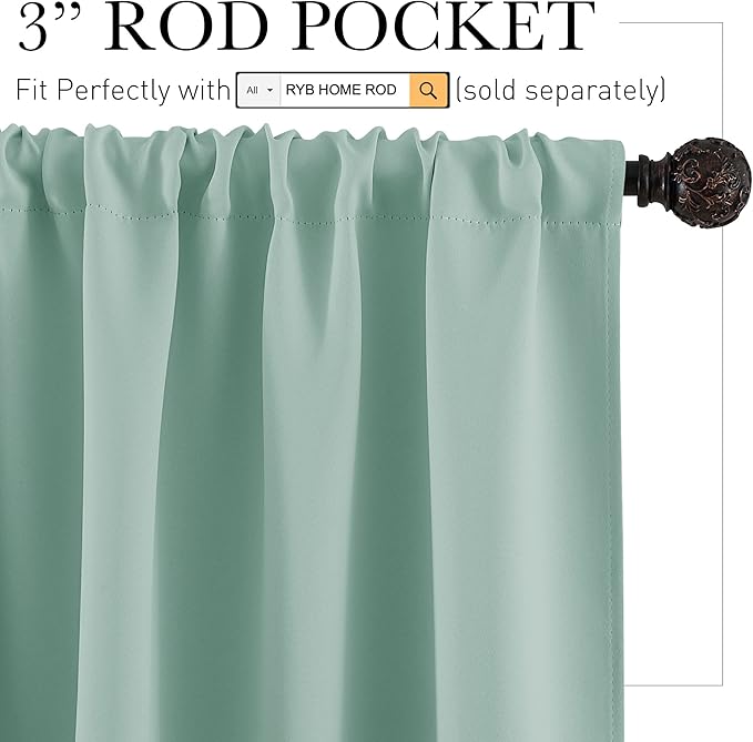 RYB HOME Short Aqua Blackout Curtains for Small Bedroom Window, Insulating UV Blocking Drapes for Kitchen Cafe Basement Garage, Privacy Tiers for Bathroom Window, Width 42 by Length 36, Set of 2