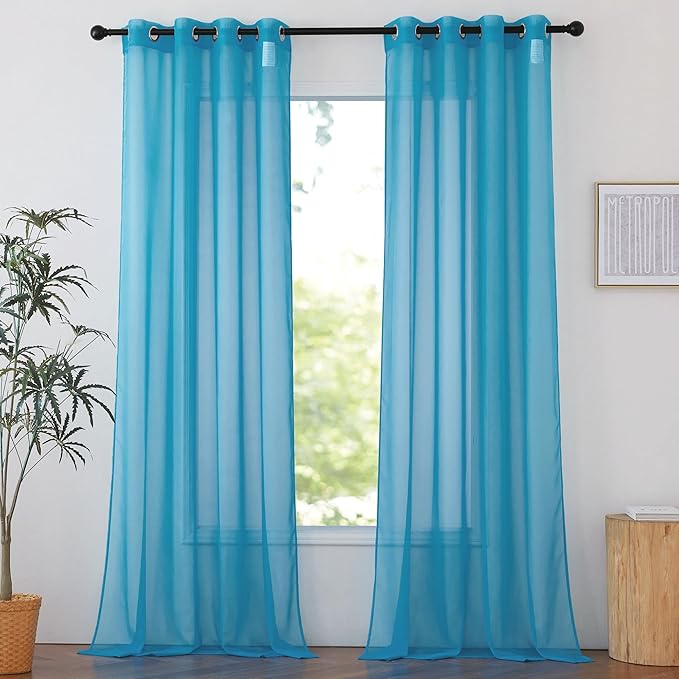 NICETOWN Voile Sheer Teal 90 inch Curtains for Bedroom, Grommet Casual Window Treatments with Light Filtering Airy & Elegant for Living Room, W54 x L90, 2 Panels