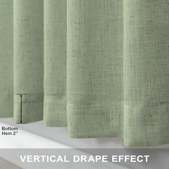 Sage Green Curtains 96 Inches Long for Living Room 2 Panels Back Tab Loop Pocket Linen Draperies Semi Privacy Sheer Light Weight Pale Green Curtains for Bedroom Office Bay Neutral Boho Farmhouse 8 FT