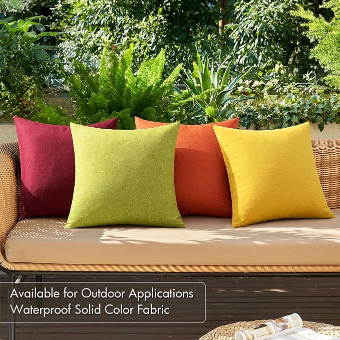 MIULEE Pack of 4 Decorative Outdoor Throw Pillow Covers Linen Waterproof Pillow Covers Farmhouse Cushion Cases for Patio Garden Tent Balcony Couch Sofa 18x18 inch Yellow Green