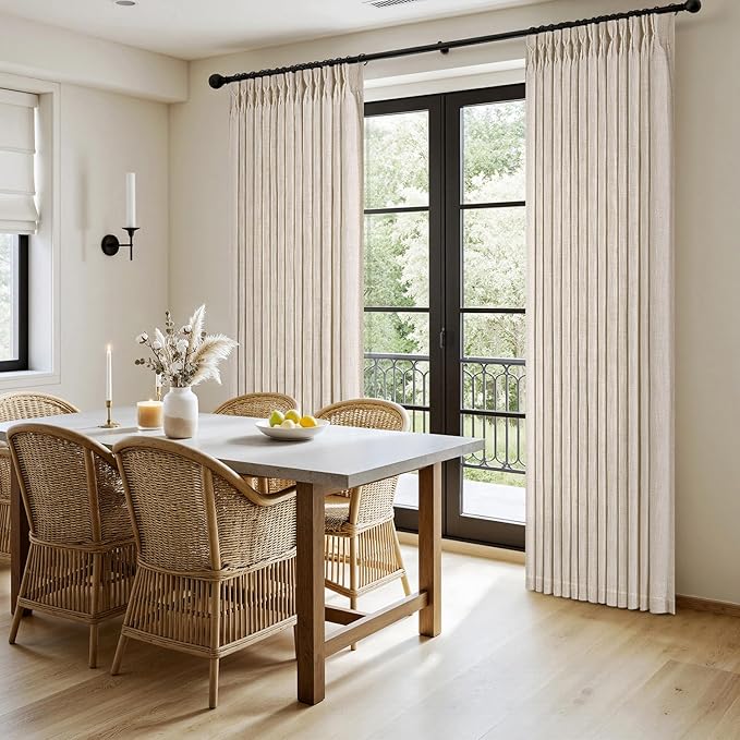 MIULEE Pinch Pleated Thick Linen Curtains 96 Inches Long 2 Panels for Living Room Bedroom, Memory Trained Drapes Pinch Pleat Back Tab Semi Sheer Privacy Neutral Ivory Cream Farmhouse Window Curtains