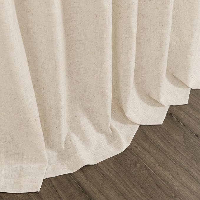 Cream Beige Linen Curtains 132 Inch Length for Living Room Light Filtering Semi Sheer Curtain Back Tab Modern Farmhouse Decor Elegant Drapes Floor to Ceiling High Window for Bedroom 52x132, 2 Panels