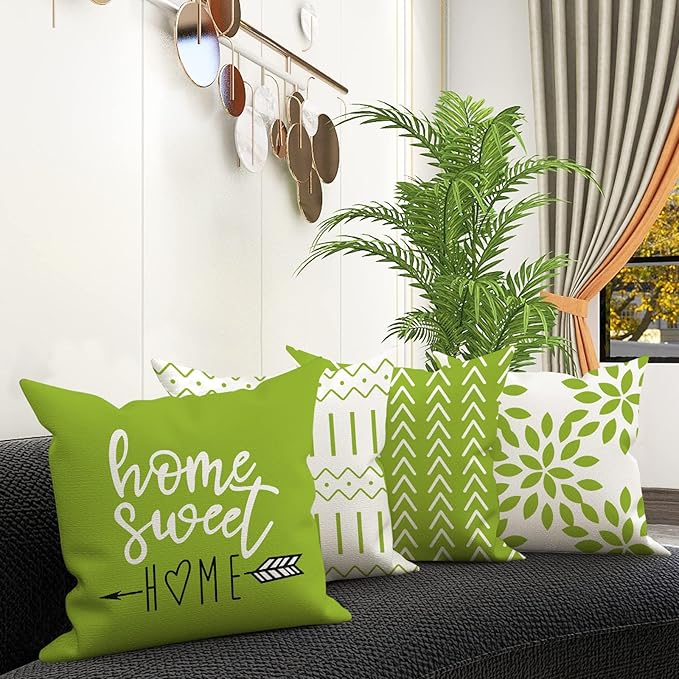 YCOLL Pillow Covers 20x20 Set of 4, Modern Sofa Throw Pillow Cover, Decorative Outdoor Linen Fabric Pillow Case for Couch Bed Car, Sage Green