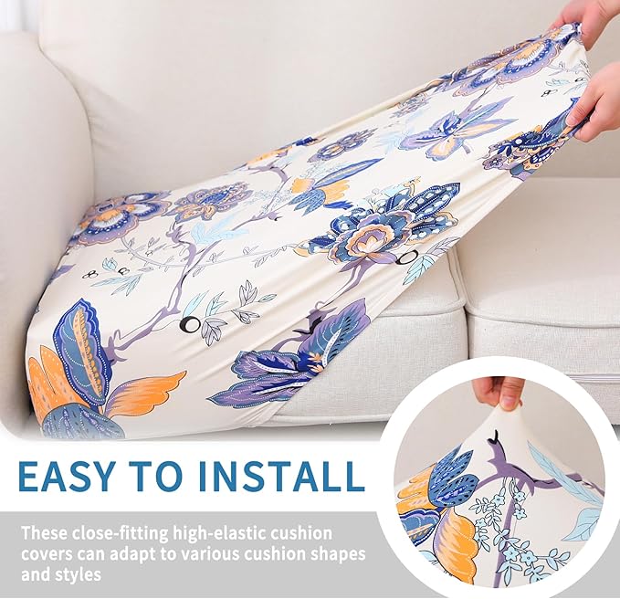 hyha Printed Couch Cushion Covers, Floral Sofa Covers Washable for 3 Cushion Couch, Stretch Pattern Outdoor Cushion Covers for Patio Furniture with Elastic Bottom(3 Packs, Vintage Flower)
