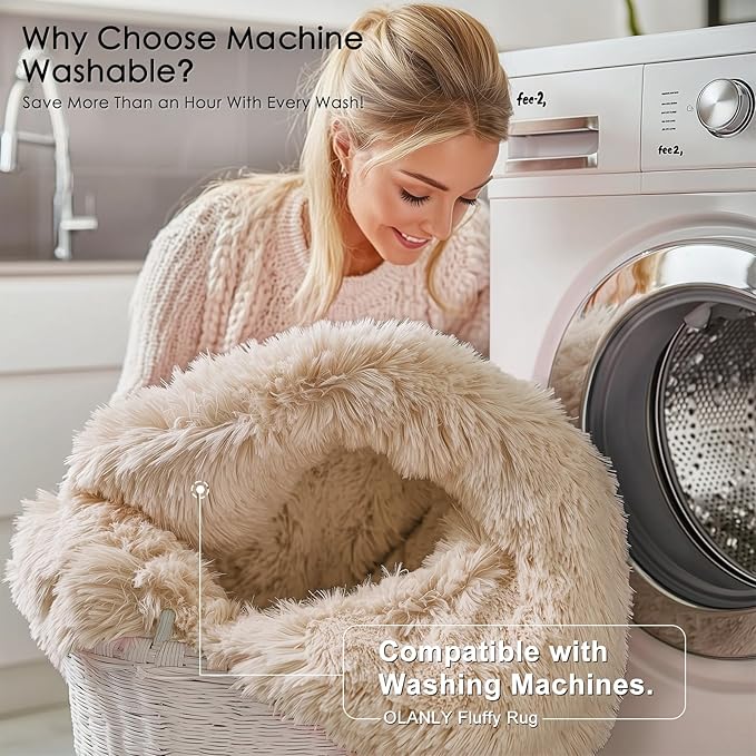 OLANLY 2x6 Machine Washable Runner Rugs for Hallway, Soft Fluffy Shaggy Bedside Rugs for Bedroom, Living Room, Indoor Floor Carpet for Kids Girls and Boys, Nursery Rooms, Home Decor Aesthetic, Beige
