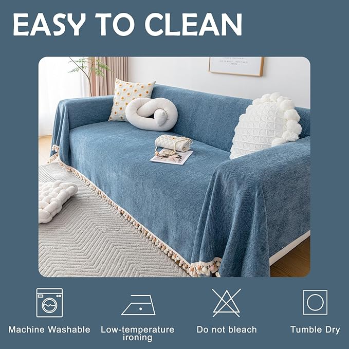 HANDONTIME Couch Slipcover Dog Sofa Covers Boho Couch Cover for Dogs Blue Sofa Throw Cover Bohemian Sofa Covers for 3 Cushion Couch Herringbone Sectional Couch Cover Slipcovers for Sofas, 71" X134"