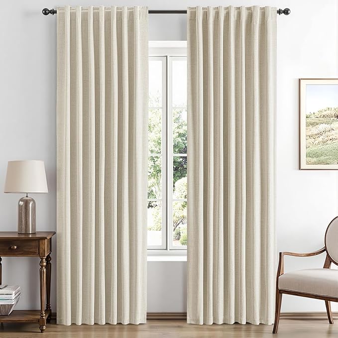 MIULEE 100% Blackout Linen Curtains for Bedroom, Cream Solid Luxury Decor Thermal Insulation Room Darkening Drapes for Living Room Nursery Back Tab Rod Pocket 42 x 72 Inches, 2 Panels