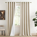 NICETOWN 100% Absolutely Blackout Linen Curtains with Thermal Insulated White Liner, Beige, W62, 2 Pieces, Noise Reducing Textured Linen Look Curtains for Windows 95 inch Length for Classroom