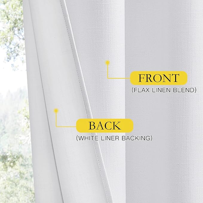 NICETOWN 100% Absolutely Blackout Linen Curtains with Thermal Insulated White Liner, White, 34 inches Wide, 48 inches Length Energy Saving Curtains for Cupboard 2 Panels Set, Vertical Blinds
