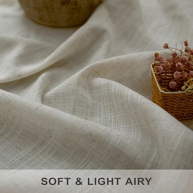Pitalk 60 Inch Wide Curtains for Living Room 2 Panel Back Tab Pocket Drape Semi Sheer Burlap Linen Extra Large Boho Farmhouse Curtain for Bedroom Neutral Earth 5 FT Width by 9 FT Long 60x108 Tan Beige