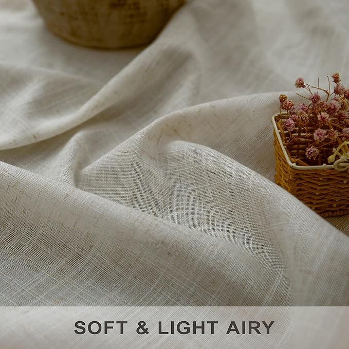 Pitalk Linen Sheer Drape 104 Inch Curtains for Living Room Custom Curtains 2 Panels Back Tab Pleated Modern Farmhouse Light Filtering Ceiling to Floor for Large Window 52 x 104 Long Curtains Beige