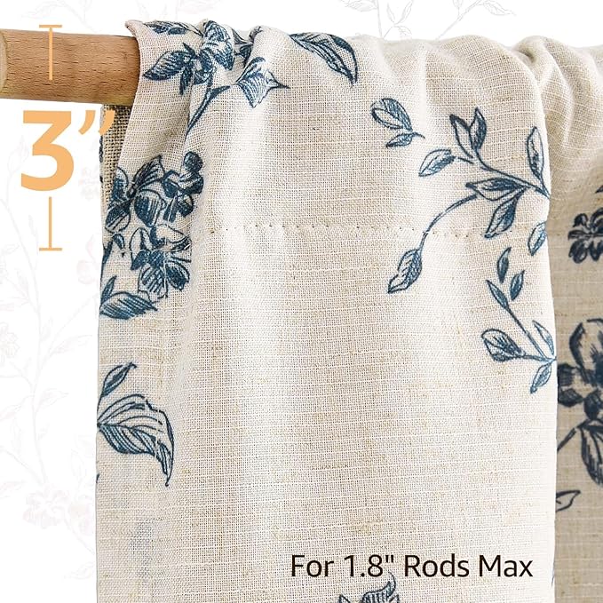 jinchan Linen Kitchen Valance for Windows 16 Inch Floral Double Layer Valance Living Room Laundry Room Darkening Rustic Cottagecore Farmhouse Flower Window Treatment 1 Panel Blue on Linen
