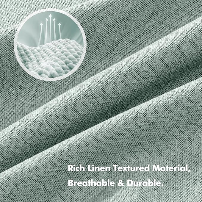 MIULEE 100% Blackout Linen Curtains for Bedroom, Seafoam Green Solid Luxury Decor Thermal Insulation Room Darkening Drapes for Living Room Nursery Back Tab Rod Pocket 42 x 63 Inches, 2 Panels