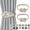 NICEEC 2 Pack Mini Magnetic Curtain Tiebacks Nordic Simple Style Drape Tie Backs Elegant Hand Weave Rope Knot Decorative Curtain Holdbacks for Home & Office Thin Window Drapery (Beige & White)