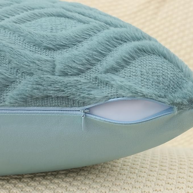 decorUhome Summer Throw Pillow Covers 20x20 Inch Set of 2, Soft Plush Faux Wool Aqua Solid Couch Pillow Covers, Accent Farmhouse Neutral Square Pillow Cases for Sofa Bed Living Room