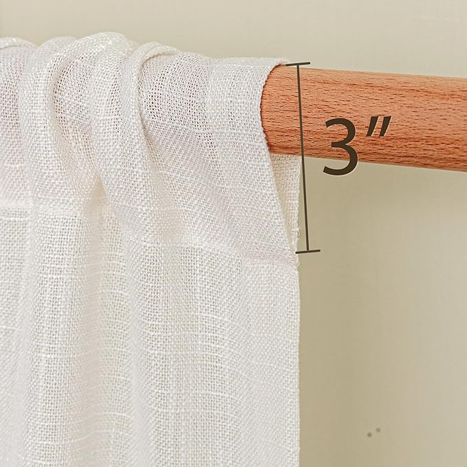MYSKY HOME Semi Sheer Natural Linen Curtains 36 Inch Length, Light Filtering Cream Tiers Curtains Rod Pocket Neutral Window Drapes for Bathroom/Kitchen/Basement, Beige White, 34 x 36 Inch,2 Panels