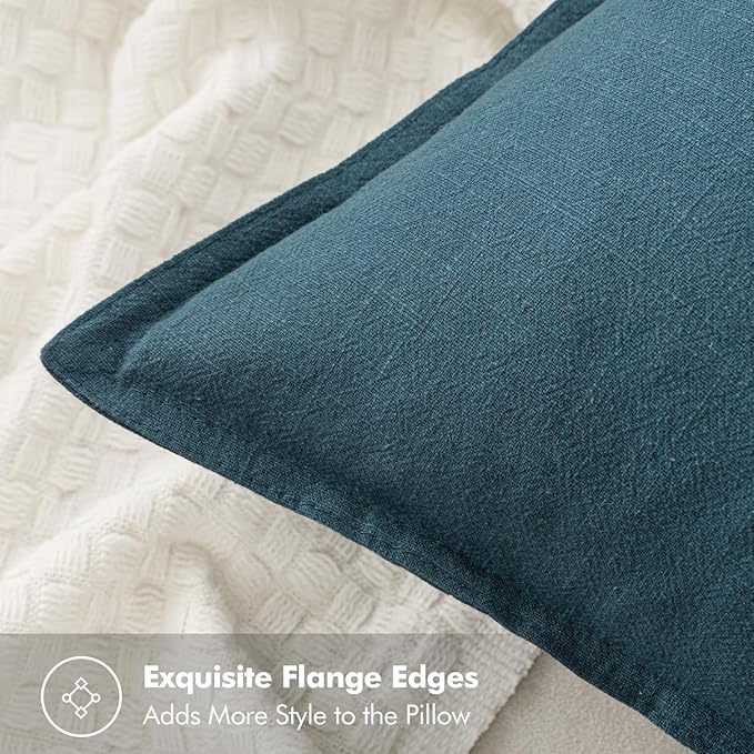 MIULEE Decorative Linen Pillow Covers 16x16 Inch Blue Boho Farmhouse Neutral Couch Throw Pillows for Bed Pack of 2 Accent Coastal Modern Pillowcase Summer Sofa Livingroom Home Decor