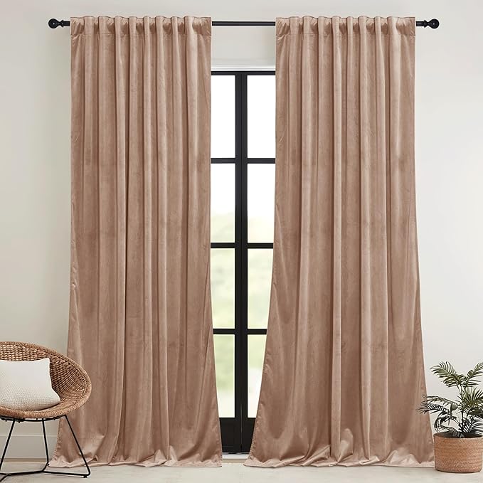RYB HOME Blush Velvet Curtains with Hook Tape, Thermal Insulated Privacy Protect Decorative Drapes for Home Theater Nursery, W 52 x L 84 inches, 2 Panels Set