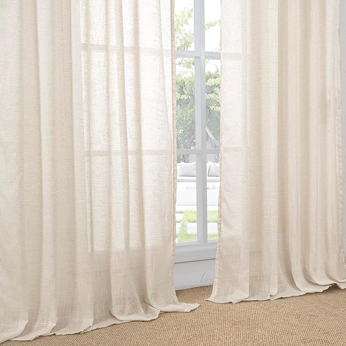 BGment Oatmeal Linen Semi Sheer Curtains 72 Inch Length for Living Room - Rod Pocket Light Filtering Window Drapes Natural Textured for Bedroom Farmhouse Lightweight, 2 Panels Set, 52 X 72 Inch