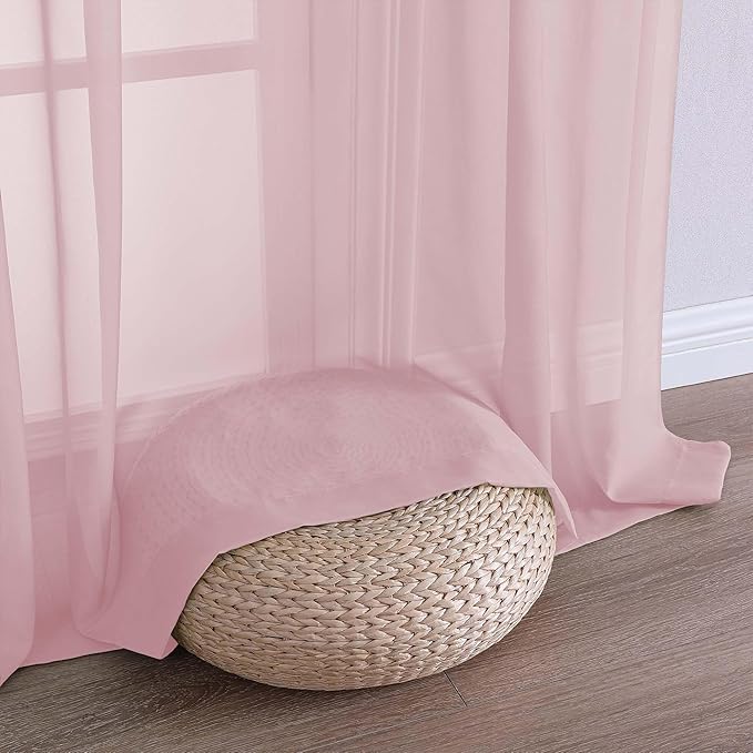 Chyhomenyc Blush Pink Sheer Curtains 84 Inches Long 2 Panels, Light Filtering Blush Pink Curtains for Living Room, Soft Gentle Voile Rod Pocket Bedroom Window Drapes, 59Wx84L Inch, 2PCS