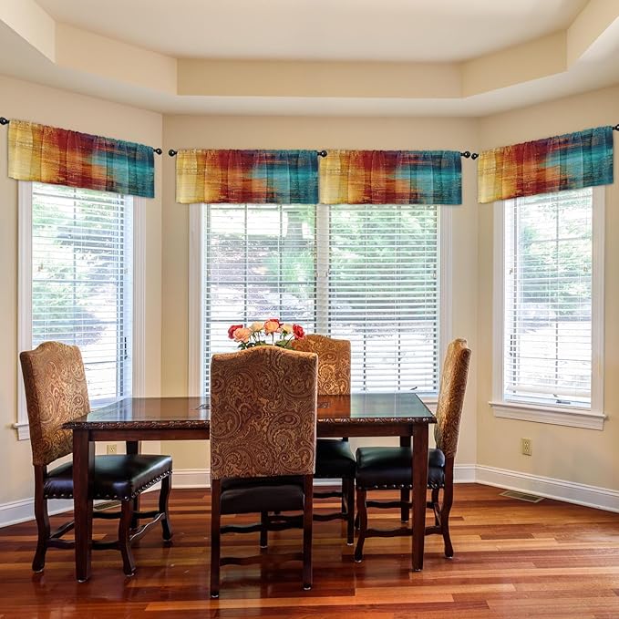 Emvency 4 Pack Valances Window Treatments, Blue and Orange Vintage Abstract Messy Rust Painting Blackout Drapes Adjustable Curtain Valances 52x18 Inch for Windows Living Room Kitchen
