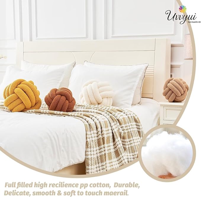 Uvvyui Knot Pillow Ball, Soft Home Decorative Pillows, Round Throw Pillow, Handmade Knotted Plush Pillow, Round Boucle Pillow Cushion (11 Inches Orange)