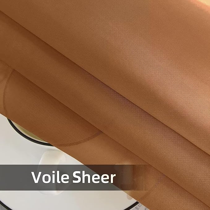 youleyar Solid Sheer Rod Pocket Curtain Voile Draperies 2 Panels White Beige Black Grey Ivory 52 Inch Width 63 Inch Long 1 Pair for Kitchen Bedroom Children Living Room Yard (Light Brown,52Wｘ63L)