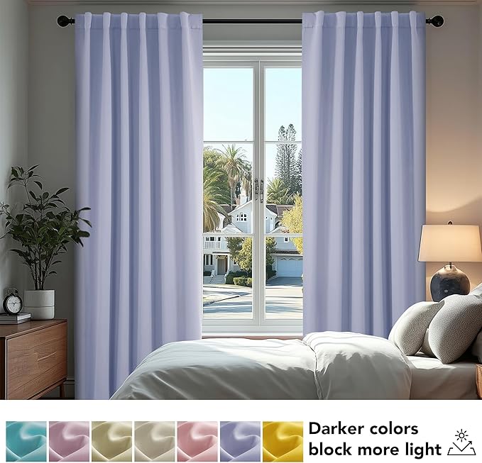 Deconovo Rod Pocket and Back Tab Blackout Curtains for Living Room Thermal Insulated Room Darkening Curtains 42Wx95L Inch Light Purple 2 Panels