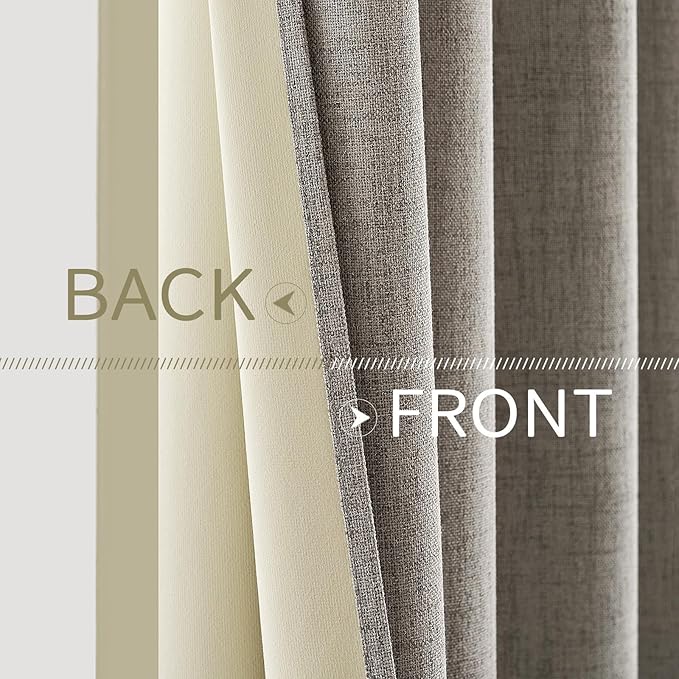 MIULEE Linen Curtains 90 Inches Curtains for Bedroom 100% Blackout Thermal Insulated Greige Curtains Grommet Room Darkening Drapes for Living Room Nursery 52x90 Inch (2 Panels)