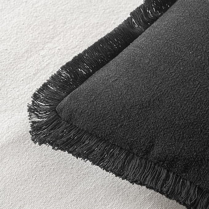 MIULEE Decorative Throw Pillow Covers Neutral Linen Fringe Throw Pillows Set of 2 Black Boho Farmhouse Cushion Covers with Tassels for Couch Sofa Bed Living Room Spring Home Decor 18x18 Inch