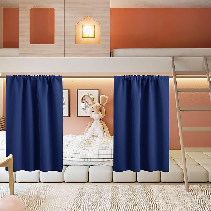 RYB HOME Basement Bathroom Kitchen Cafe Blackout Privacy Curtains, Short Insulating Light UV Heat Blocking Privacy Curtain Tiers for Laundry Room, Width 34 by Length 30, Marine Blue, 2 Panels