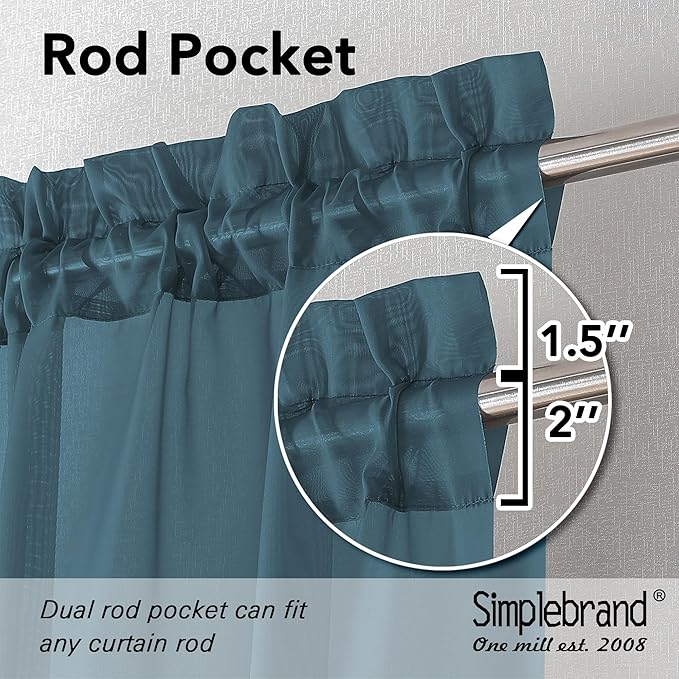 Simplebrand Dusty Blue Short Sheer Kitchen Curtains 36 Inch Length Tier Rod Pocket Cafe Drapes Half Window for Bathroom Small Windows 42 x 36 Inch, 2 Panels