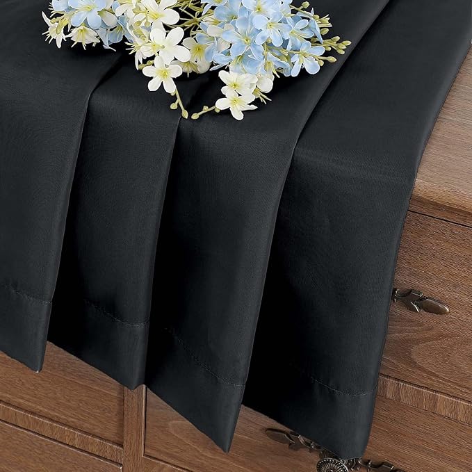 Black Small Sheer Curtains 2 Panels Set, Kitchen Curtains 36 Inch Length, Elegant Light Filtering Short Window Drapes for Living Room Bedroom, Dual Rod Pocket Design, 2x42Wx36L Inches
