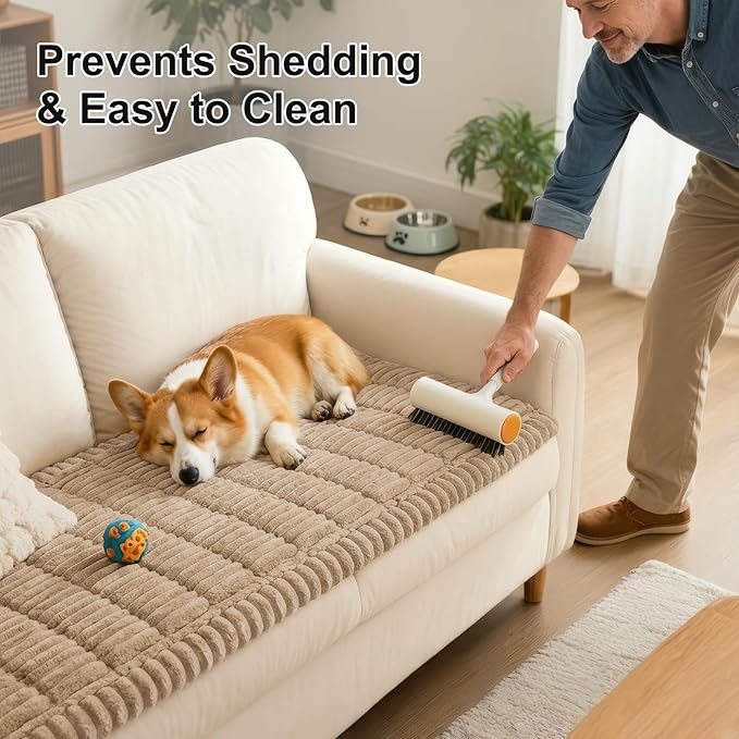 Smiry Couch Cover for Dogs Washable, Non Slip Fuzzy Pet Couch Covers for 3 Cushion Sofa Pet Friendly, Thick Soft Sofa Slipcovers Cushion Protector (Khaki, 27.6" x 70.9")