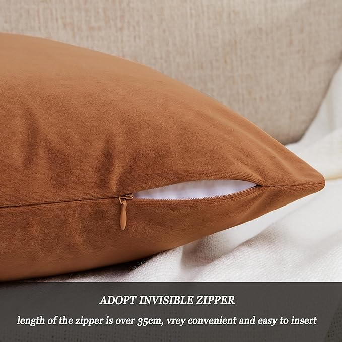 GIGIZAZA Velvet Throw Pillow Covers 24x24 Dark Burnt Orange Pillows Couch Cushion Decorative Covers Set of 2 Pillow Covers for Bedroom Living Room