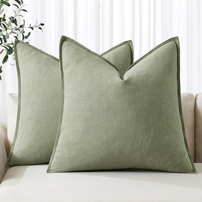 MIULEE Decorative Linen Euro Sham Pillow Covers 26x26 Sage Green Boho Farmhouse Neutral Spring Couch Throw Pillows for Bed Pack of 2 Accent Modern Pillowcase Summer Sofa Livingroom Home Decor