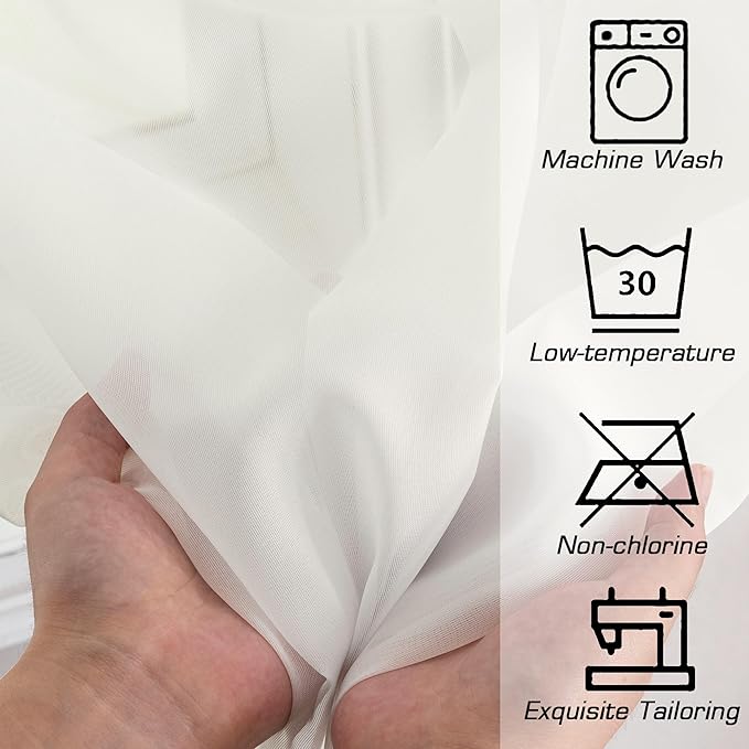 Simplebrand Ivory Sheer Curtains 108 Inches Long, Extra Long Rod Pocket Solid Color Window Sheer Curtain Panels, Elegant Curtains & Drapes for Living Room, Bedroom 2 Panels (Ivory, 59" W x 108" L)