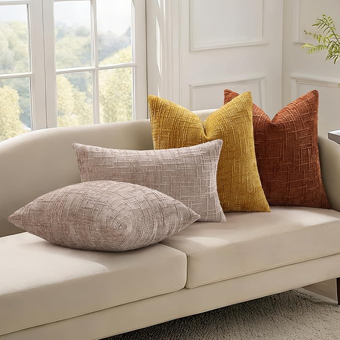 decorUhome Light Brown Chenille Euro Sham Throw Pillow Covers 26x26 Set of 2 Textured Soft Cozy Slubby Couch Pillow Covers Modern Farmhouse Boho Decorative Pillow Cases for Bed Sofa Living Room