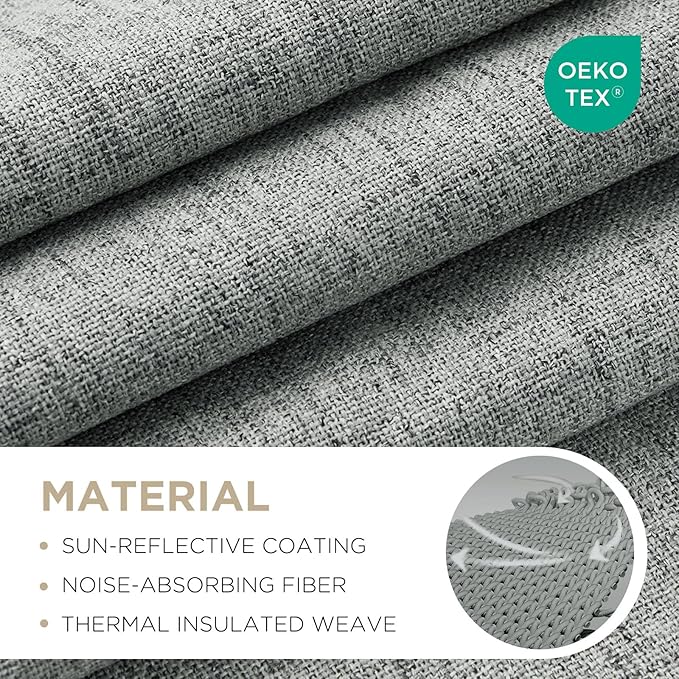 Joydeco Linen Blackout Curtains for Bedroom - 100% Light Blocking 1 Panels, Light Grey Drapes 70" W x 108" L, Thermal Insulated Room Darkening Curtains for Living Room, Rod Pocket & Back Tabs