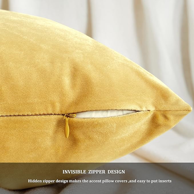 GIGIZAZA Decorative Couch Throw Pillow Covers,Set of 2 Yellow Square Pillow Cushion Covers 22x22,Pillow Cases Velvet Pillow Covers