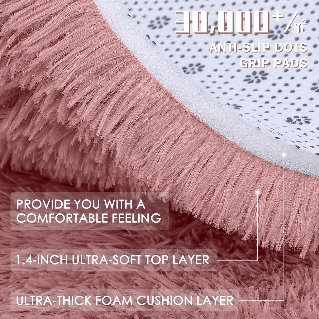 3X5 Machine Washable Small Bedside Rug, Soft Fluffy Shaggy Rugs for Living Room, Bedroom, Indoor Floor Carpet for Kids Girls and Boys, Preppy Dorms, Nursery, Home Decor Aesthetic, Pale Pink
